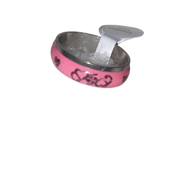 Stainless Steel & Enamel Ring - Hearts-Pink - Size 10 (20mm) - Boxed - Picture 1 of 5